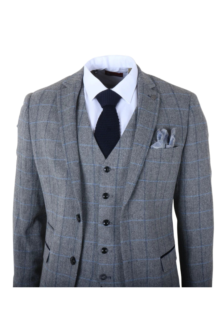 Harris - Costume trois pièces en tweed à chevrons gris pour homme