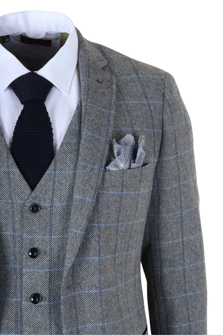 Harris - Costume trois pièces en tweed à chevrons gris pour homme
