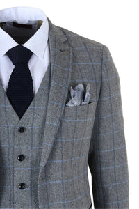 Harris - Costume trois pièces en tweed à chevrons gris pour homme