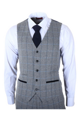 Harris - Costume trois pièces en tweed à chevrons gris pour homme