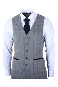 Harris - Costume trois pièces en tweed à chevrons gris pour homme
