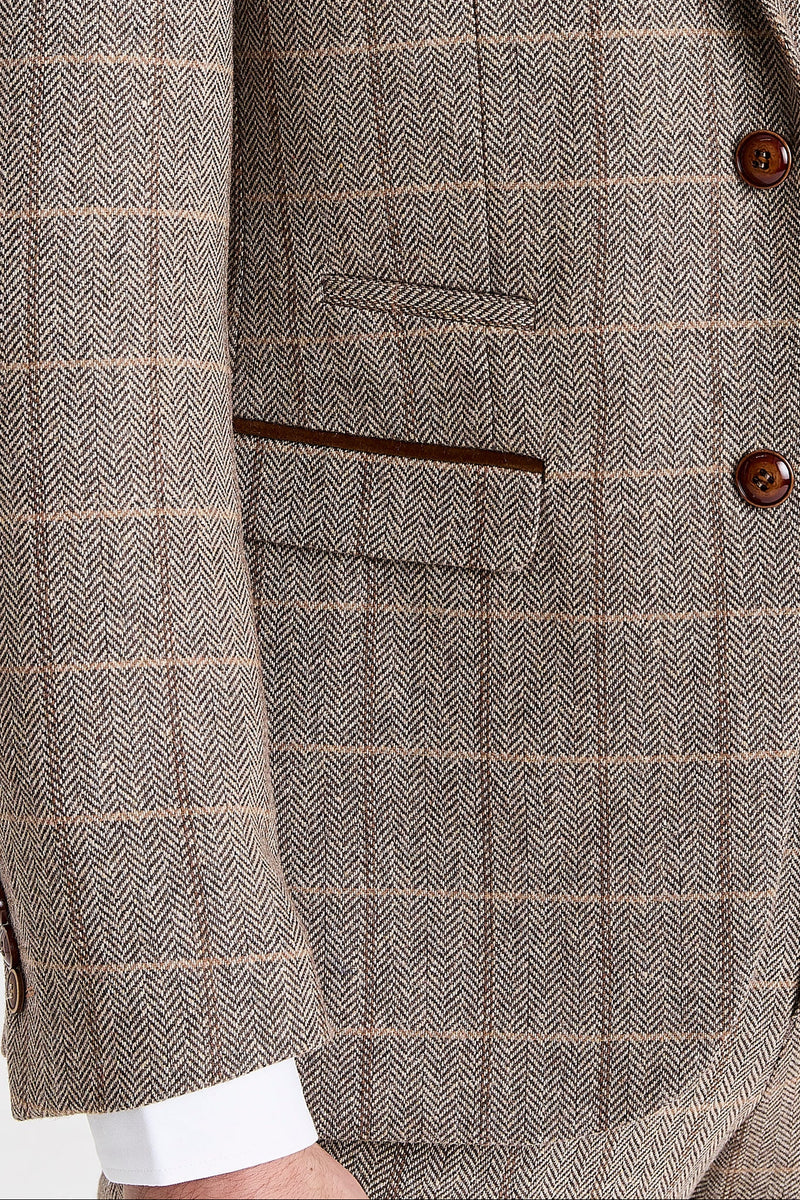Harris - Blazer en tweed marron à chevrons pour homme