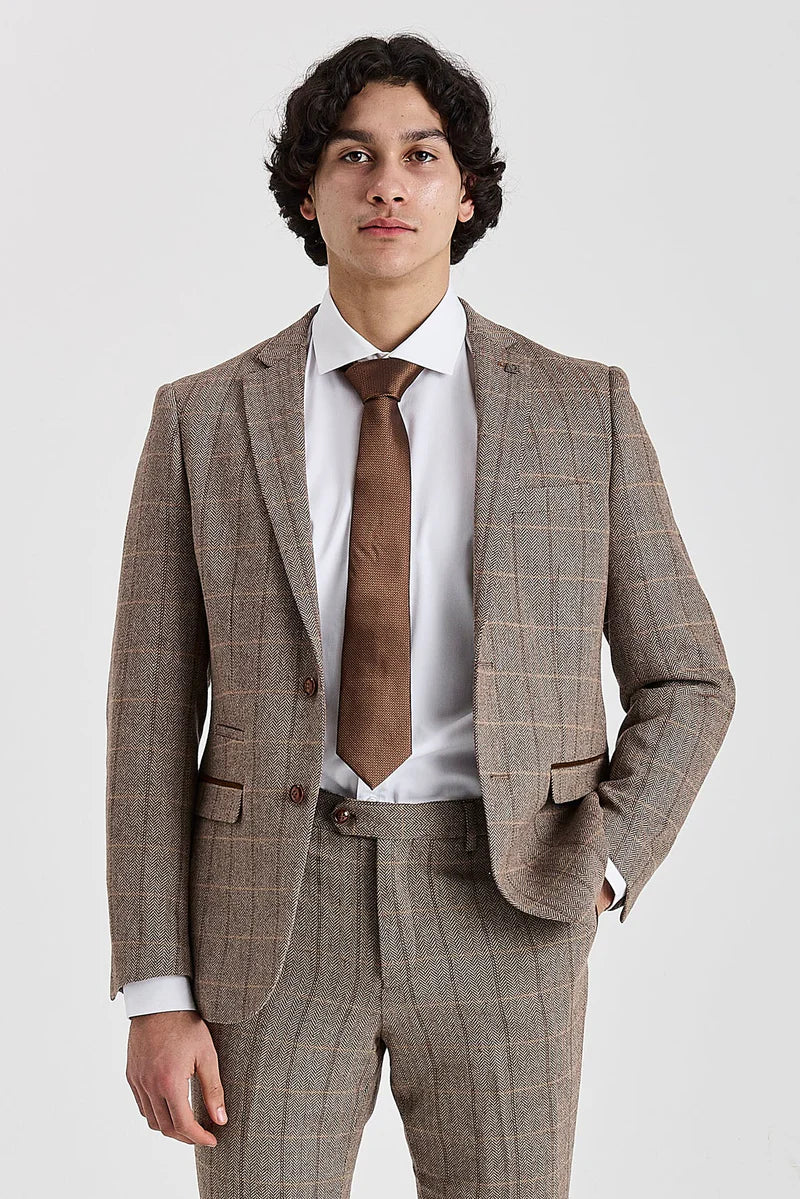 Harris - Blazer en tweed marron à chevrons pour homme