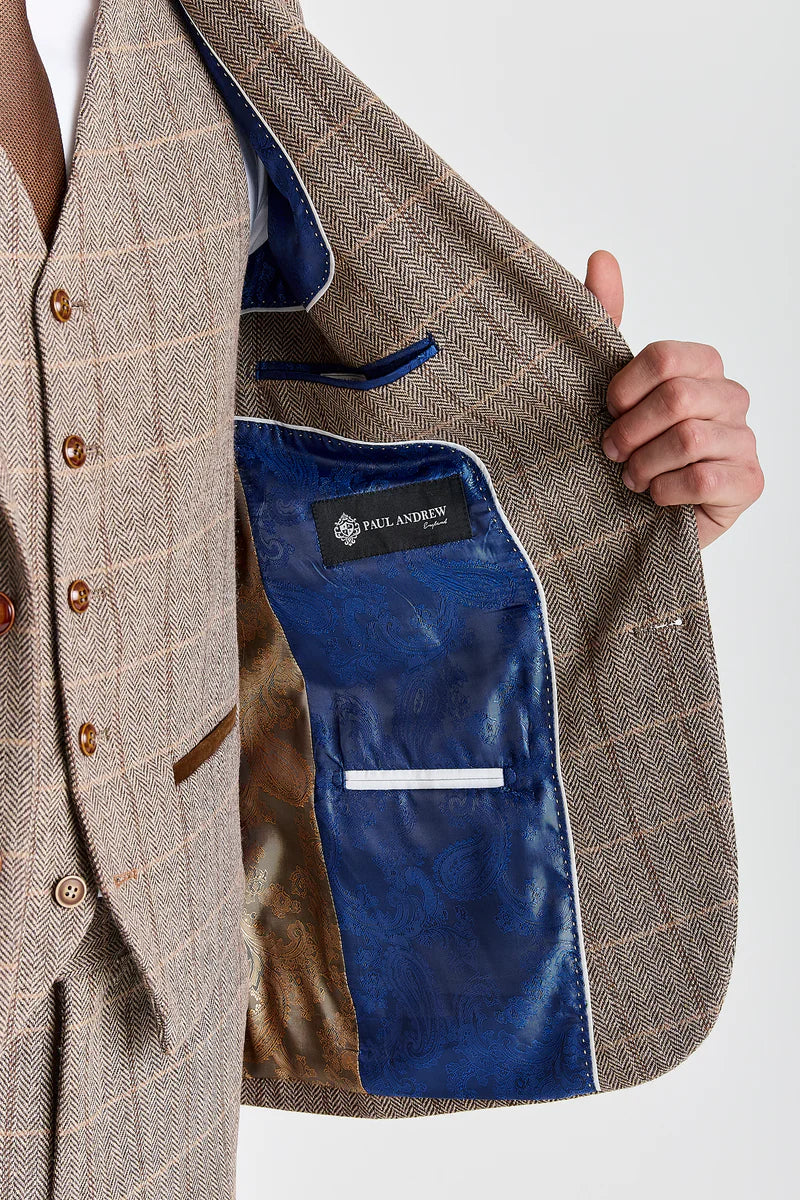 Harris - Blazer en tweed marron à chevrons pour homme