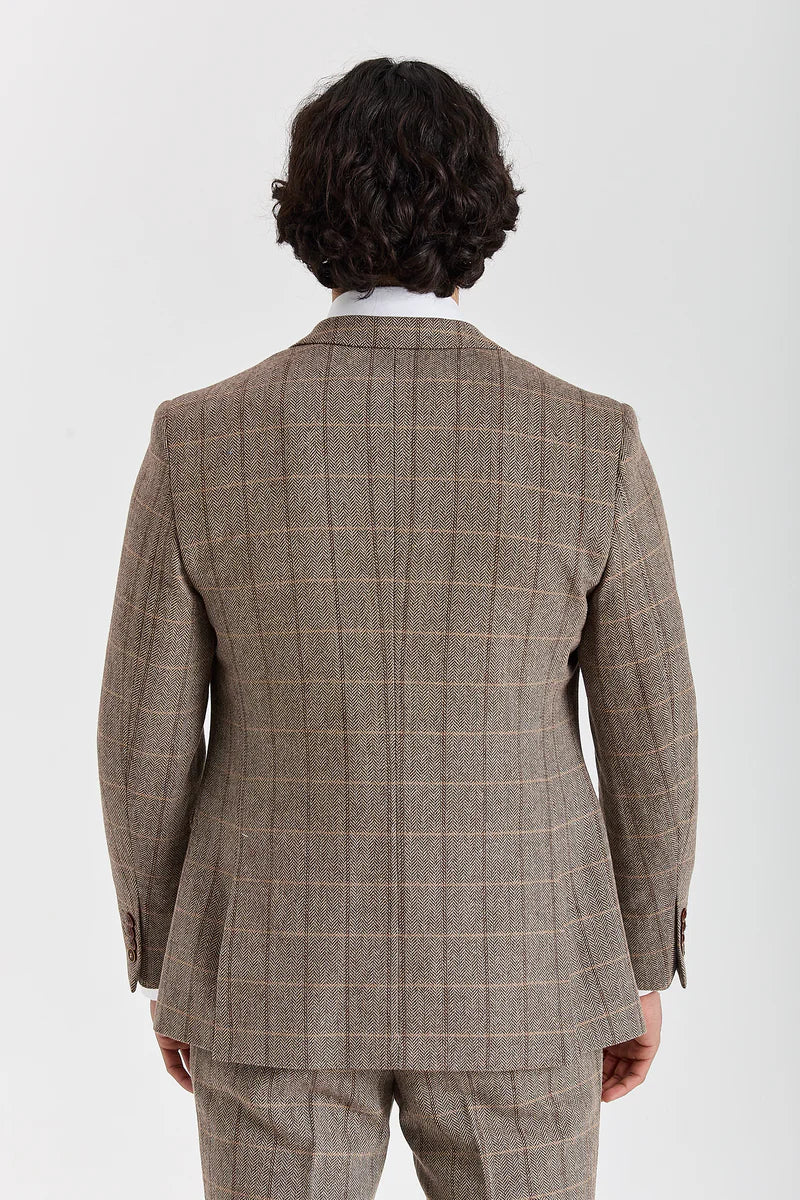 Harris - Blazer en tweed marron à chevrons pour homme