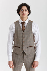 Gilet Harris - Tweed marron à chevrons pour homme