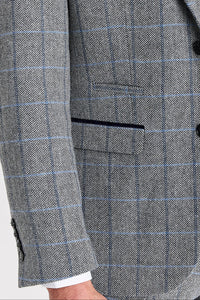 Harris - Blazer en tweed gris à chevrons pour homme