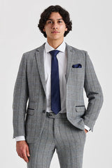 Harris - Blazer en tweed gris à chevrons pour homme