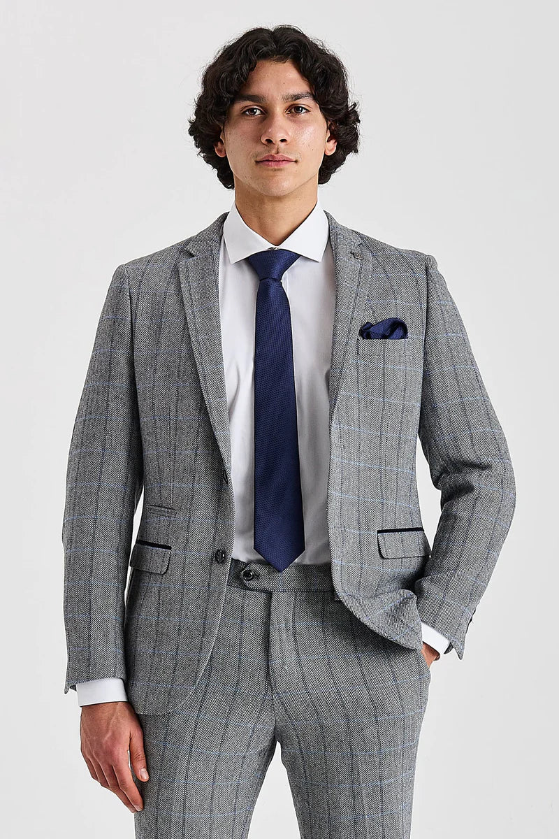 Harris - Blazer en tweed gris à chevrons pour homme