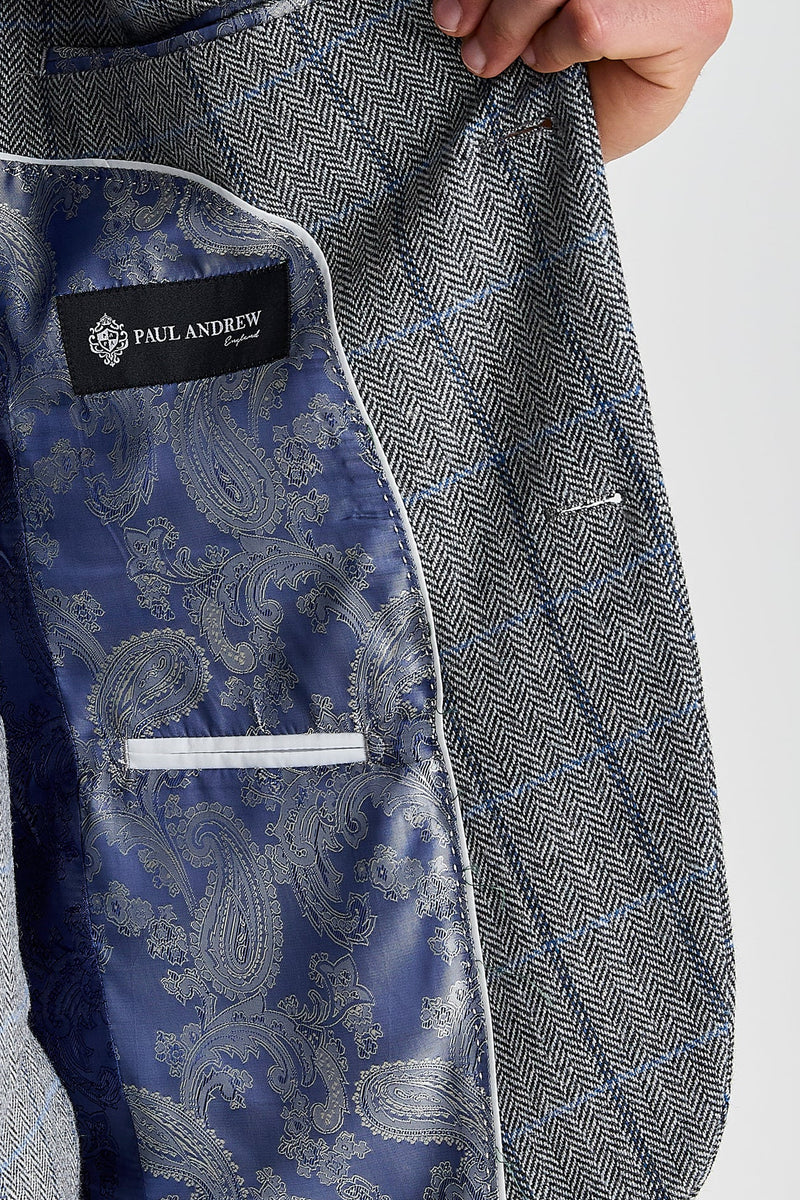 Harris - Blazer en tweed gris à chevrons pour homme