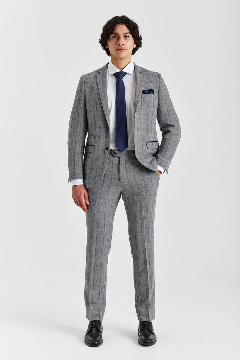 Harris - Blazer en tweed gris à chevrons pour homme