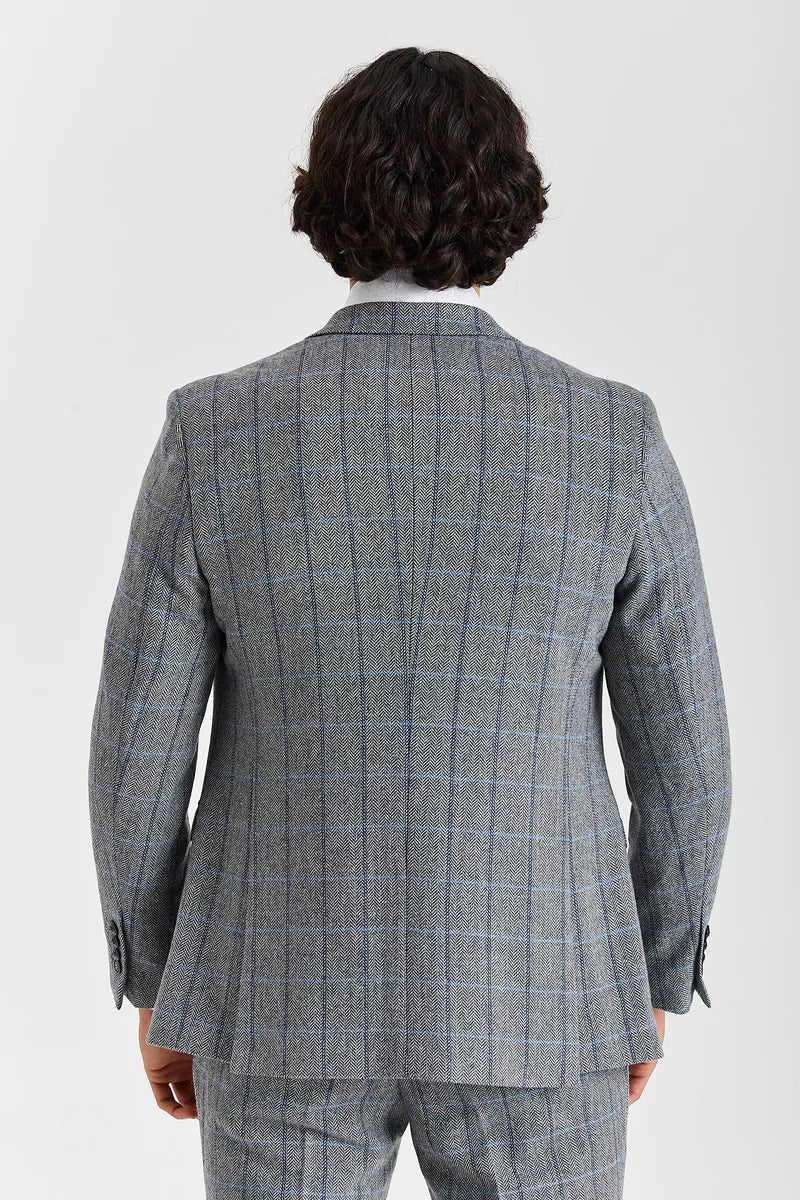 Harris - Blazer en tweed gris à chevrons pour homme
