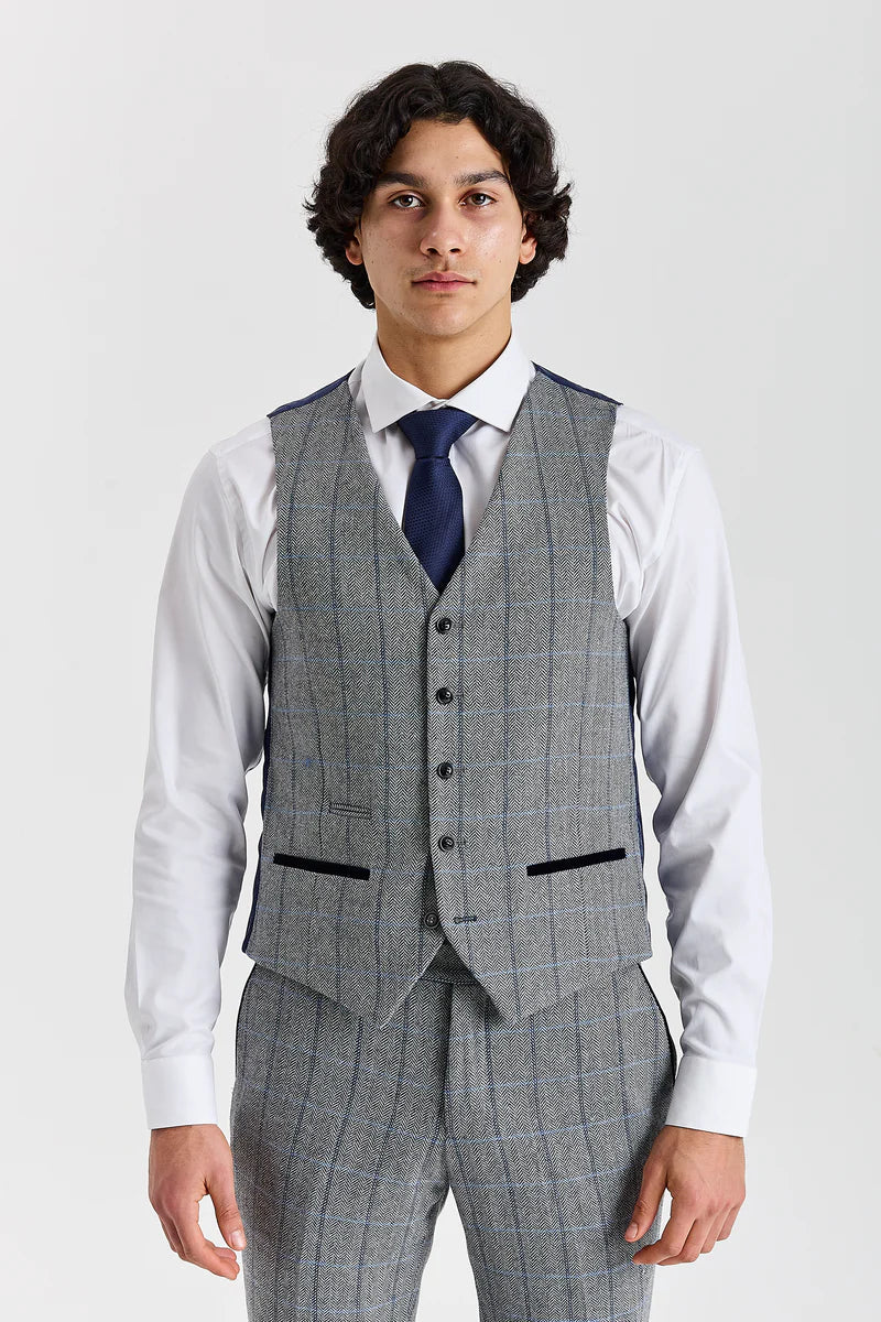 Gilet Harris - Tweed gris à chevrons pour homme