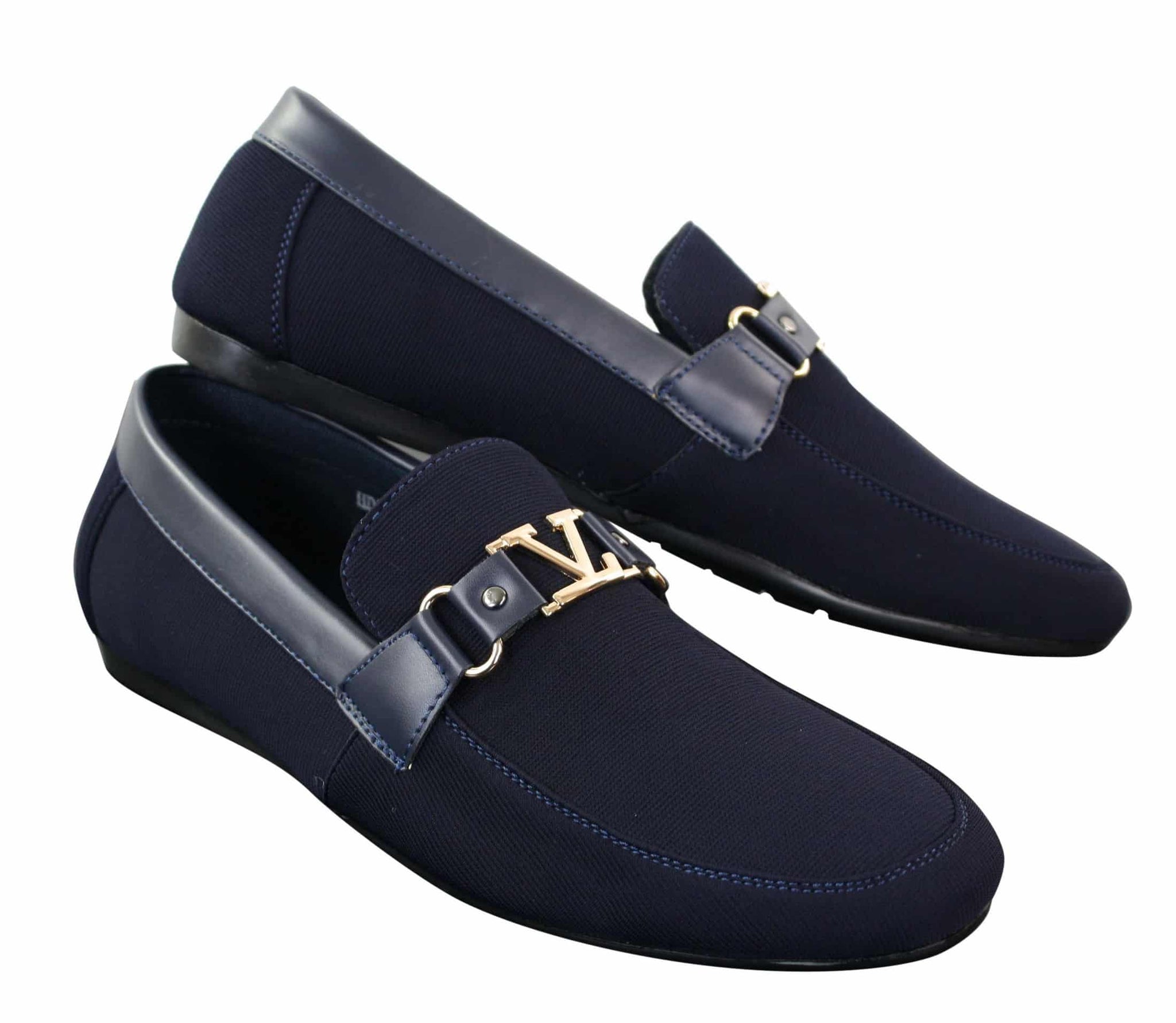 Fiorello HD0112-03 - Mens Iconic Black Navy Italian Design Slip On Smart Casual Loafers Mocassins Driving Shoes