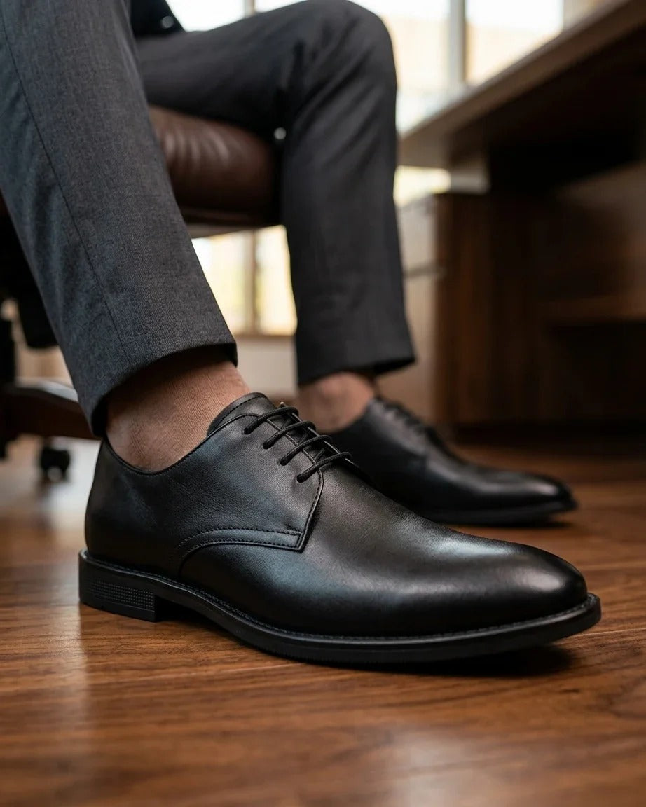 Henley - Chaussures Derby classiques noires à bout uni pour hommes