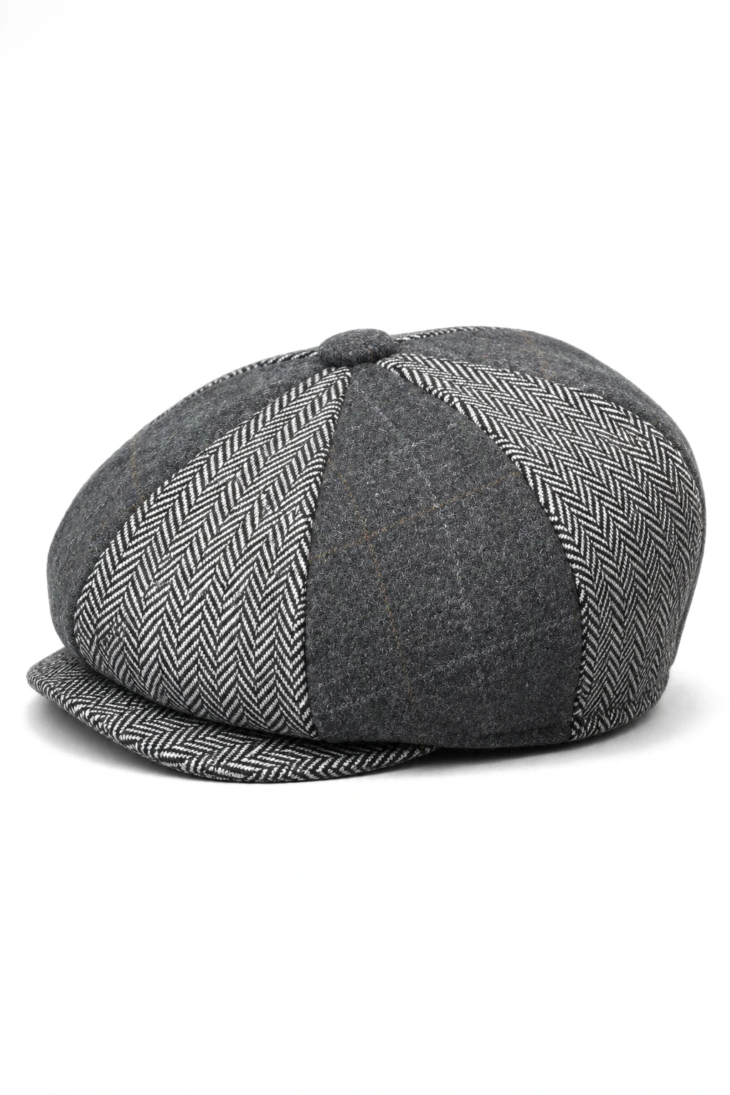 HT6325 - Casquette gavroche 8 panneaux en tweed à chevrons à carreaux pour homme