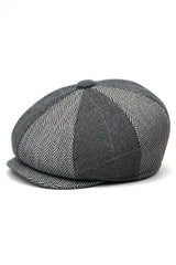 HT6325 - Casquette gavroche 8 panneaux en tweed à chevrons à carreaux pour homme