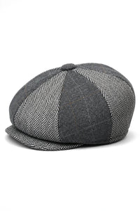 HT6325 - Casquette gavroche 8 panneaux en tweed à chevrons à carreaux pour homme
