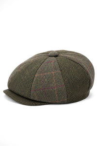 HT6325 - Casquette gavroche 8 panneaux en tweed à chevrons à carreaux pour homme