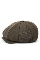 HT6325 - Casquette gavroche 8 panneaux en tweed à chevrons à carreaux pour homme