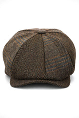 HT6325 - Casquette gavroche 8 panneaux en tweed à chevrons à carreaux pour homme