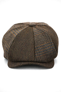HT6325 - Casquette gavroche 8 panneaux en tweed à chevrons à carreaux pour homme