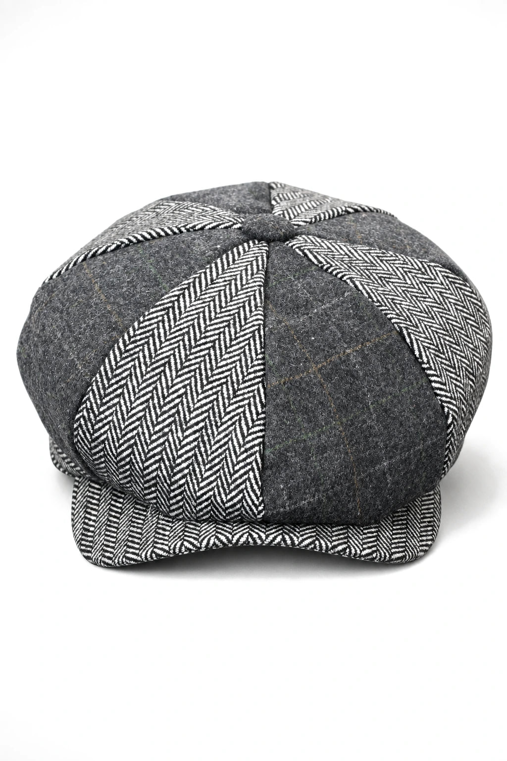 HT6325 - Casquette gavroche 8 panneaux en tweed à chevrons à carreaux pour homme
