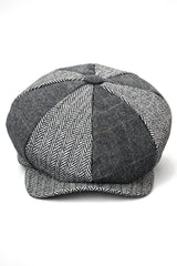 HT6325 - Casquette gavroche 8 panneaux en tweed à chevrons à carreaux pour homme