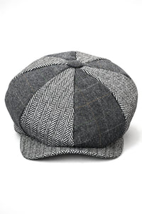 HT6325 - Casquette gavroche 8 panneaux en tweed à chevrons à carreaux pour homme