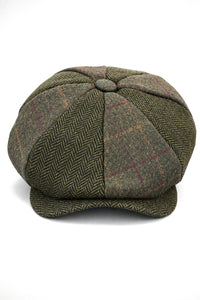 HT6325 - Casquette gavroche 8 panneaux en tweed à chevrons à carreaux pour homme