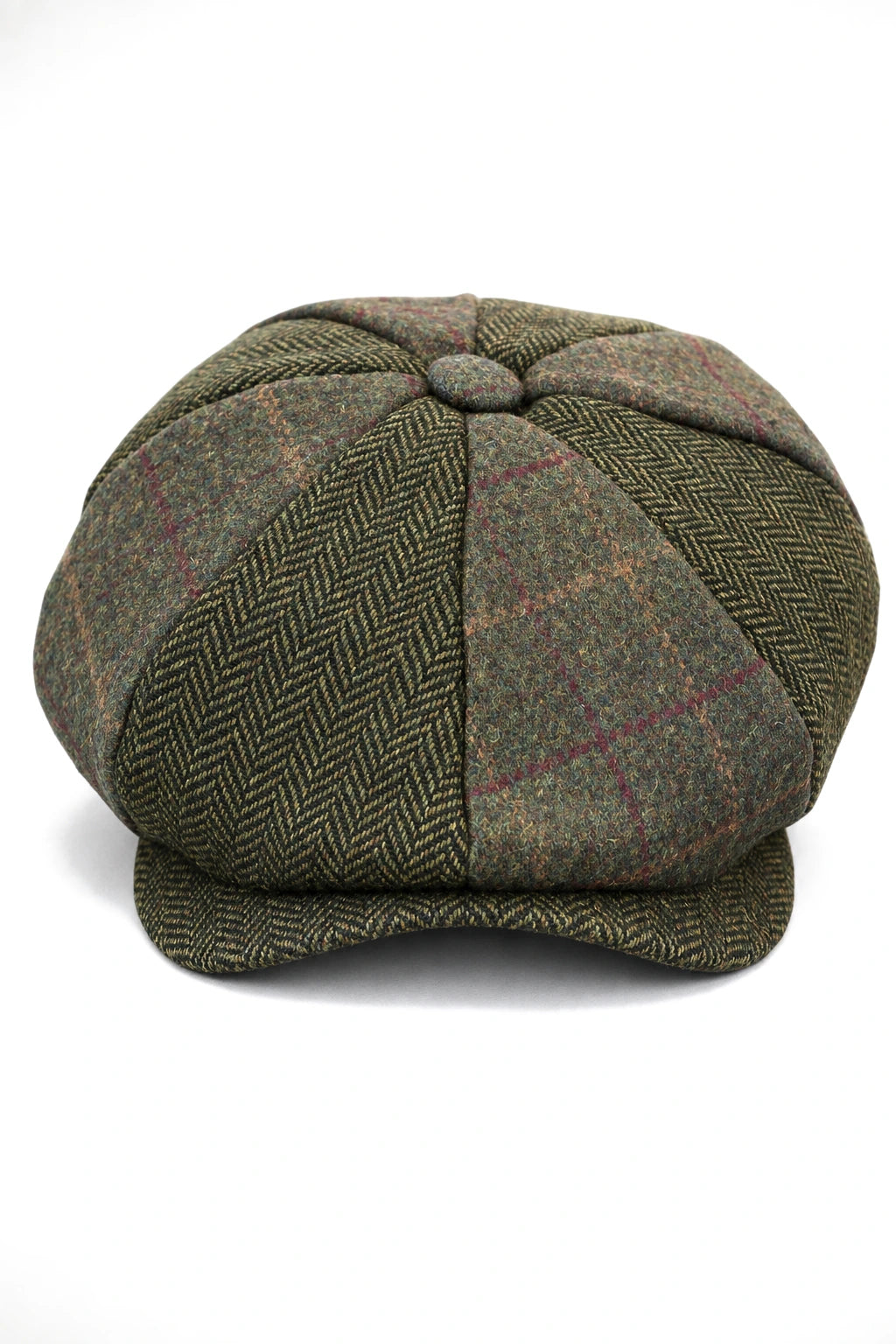 HT6325 - Casquette gavroche 8 panneaux en tweed à chevrons à carreaux pour homme