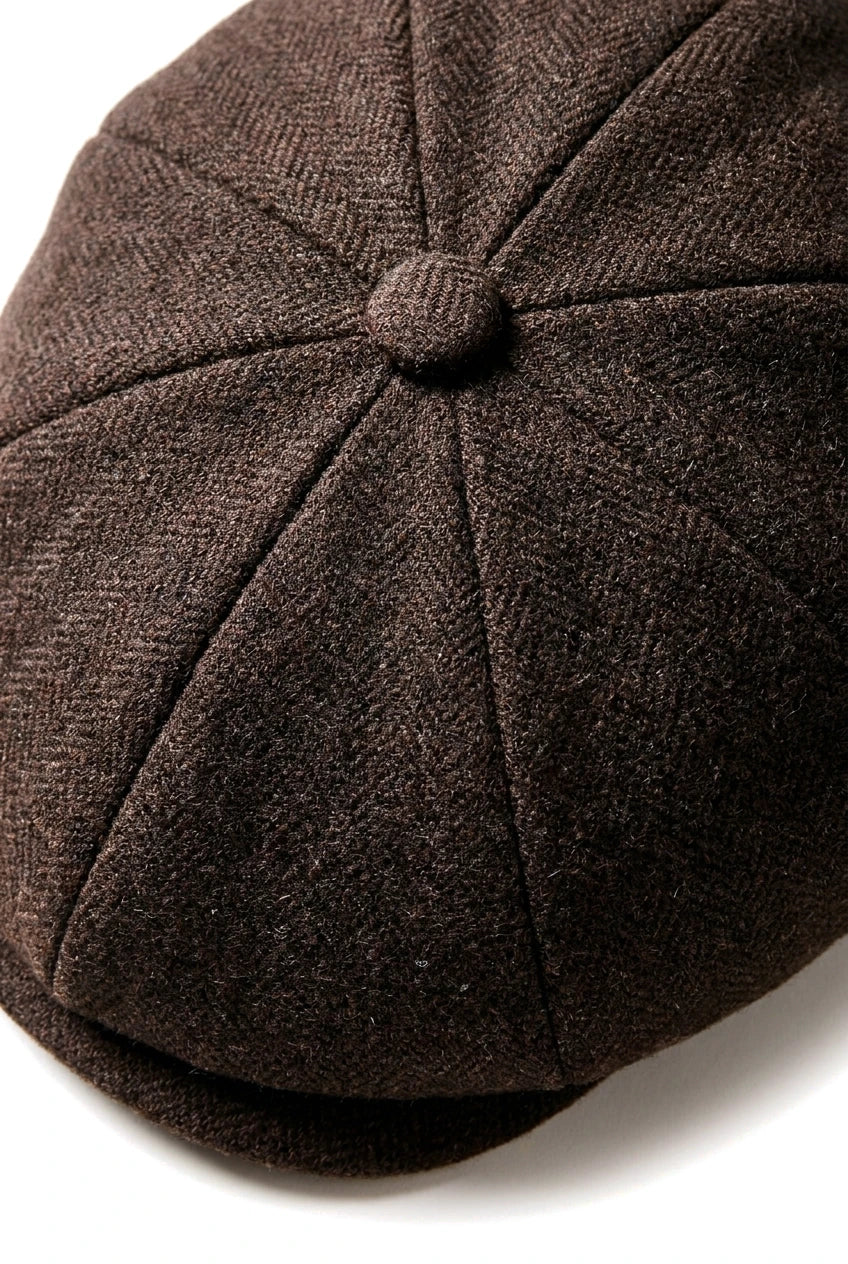 HT6363 - Casquette gavroche Peaky Blinders vintage en tweed pour homme - Marron/Bordeaux