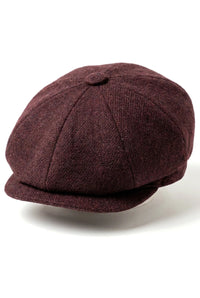 HT6363 - Casquette gavroche Peaky Blinders vintage en tweed pour homme - Marron/Bordeaux