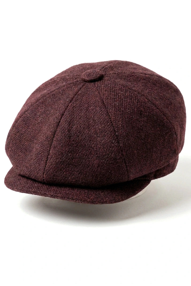 HT6363 - Casquette gavroche Peaky Blinders vintage en tweed pour homme - Marron/Bordeaux