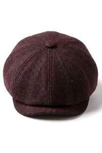 HT6363 - Casquette gavroche Peaky Blinders vintage en tweed pour homme - Marron/Bordeaux
