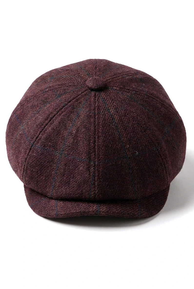 HT6363 - Casquette gavroche Peaky Blinders vintage en tweed pour homme - Marron/Bordeaux