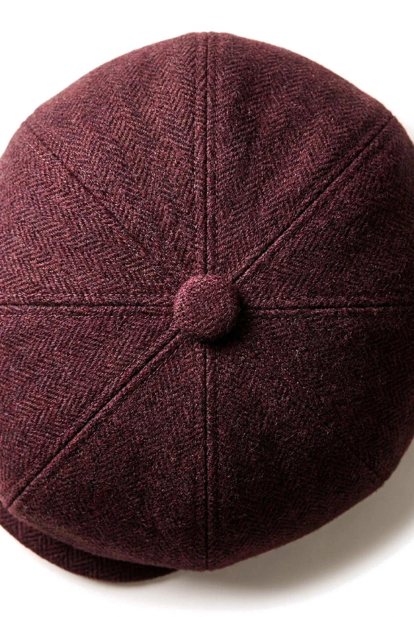 HT6363 - Casquette gavroche Peaky Blinders vintage en tweed pour homme - Marron/Bordeaux