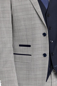 Costume Hugo Grey avec gilet contrastant bleu marine Parker