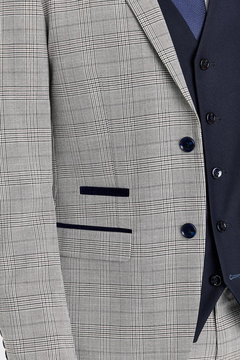Costume Hugo Grey avec gilet contrastant bleu marine Parker