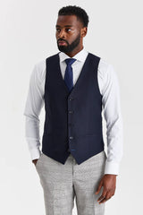 Costume Hugo Grey avec gilet contrastant bleu marine Parker