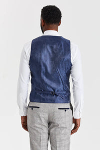 Costume Hugo Grey avec gilet contrastant bleu marine Parker