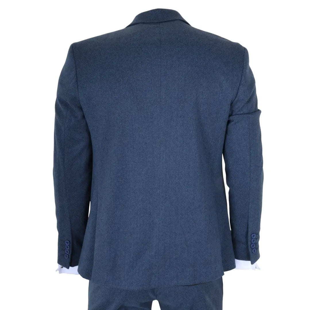 IM40 - Costume trois pièces en tweed à chevrons bleu marine pour homme
