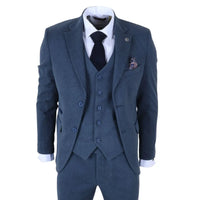 IM40 - Costume trois pièces en tweed à chevrons bleu marine pour homme