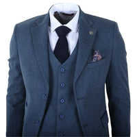 IM40 - Costume trois pièces en tweed à chevrons bleu marine pour homme