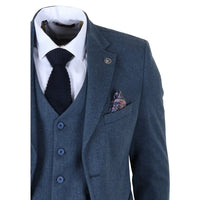 IM40 - Costume trois pièces en tweed à chevrons bleu marine pour homme