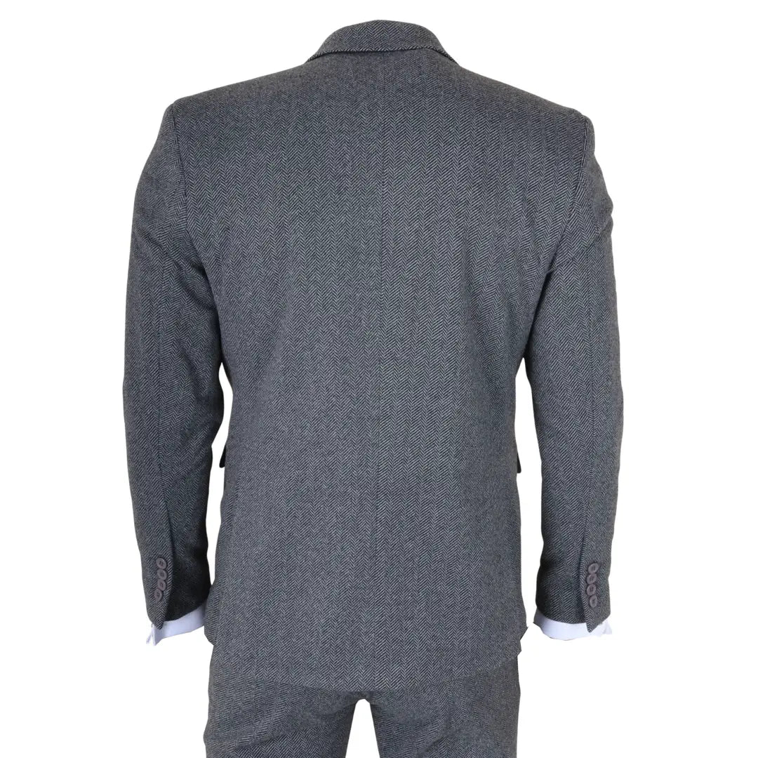 IM41 - Costume trois pièces en tweed gris à chevrons pour homme
