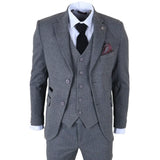 IM41 - Costume trois pièces en tweed gris à chevrons pour homme