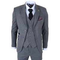 IM41 - Costume trois pièces en tweed gris à chevrons pour homme