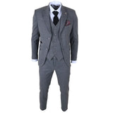 IM41 - Costume trois pièces en tweed gris à chevrons pour homme