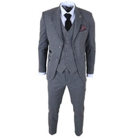 IM41 - Costume trois pièces en tweed gris à chevrons pour homme